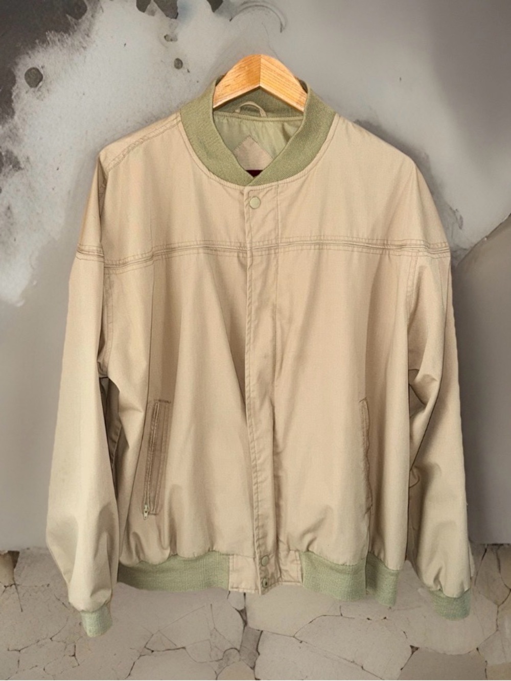 Vtg Arnie Men's Beige Golf All Weather Jacket w/Contrast Rib Trim-XL-GC